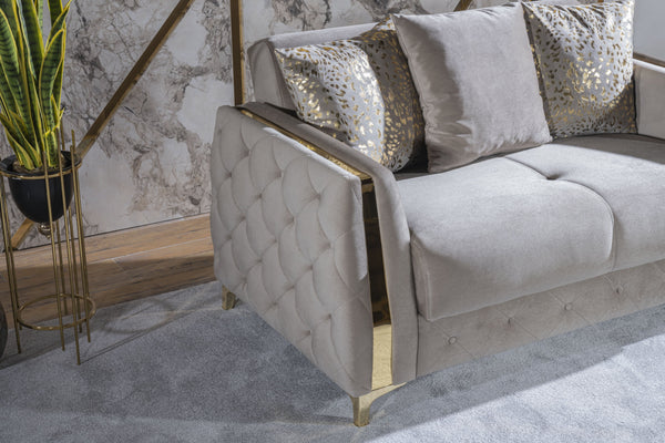 English Elm Lust Taupe Loveseat with Pull-Out Bed & Underseat Storage, 100% Polyester Comfort for Living Room B009S01900