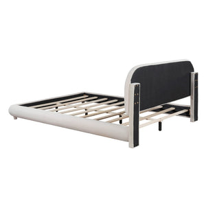 English Elm Teddy Fleece Queen Platform Bed Curved Sculptural Frame for Contemporary Bedroom SF000068AAA