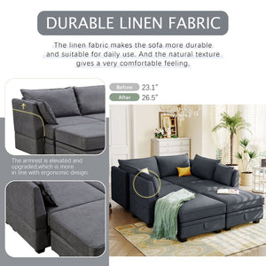 English Elm U_style Six Seat Modular U-shaped Sectional with Hidden Storage and Sleeper Function Dark Grey WY000363AAD