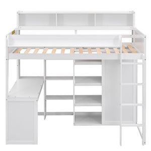 English Elm Wood Twin Loft Bed with Built-In Desk, Wardrobe & Shelves for Small Rooms — Sturdy Pine Storage Solution White GX000361AAK