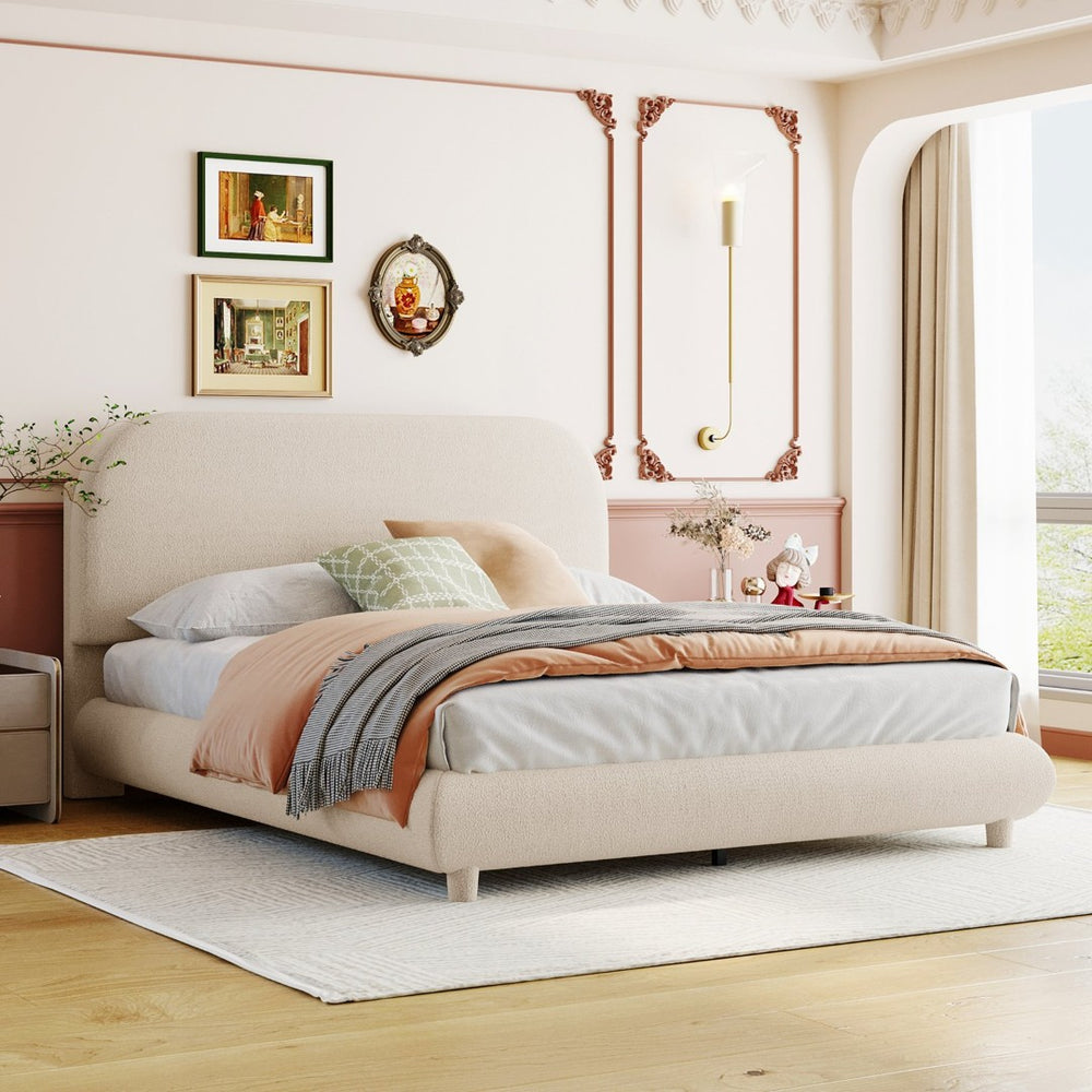 English Elm Teddy Fleece Full Upholstered Platform Bed Curved Frame Cushioned Cozy Bedroom SF000067AAA