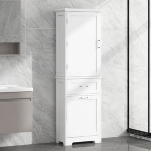 English Elm Tall Bathroom Storage Cabinet - Sleek Freestanding Organizer With Adjustable Shelf & Mixed Drawers N725P206895K-GIGA