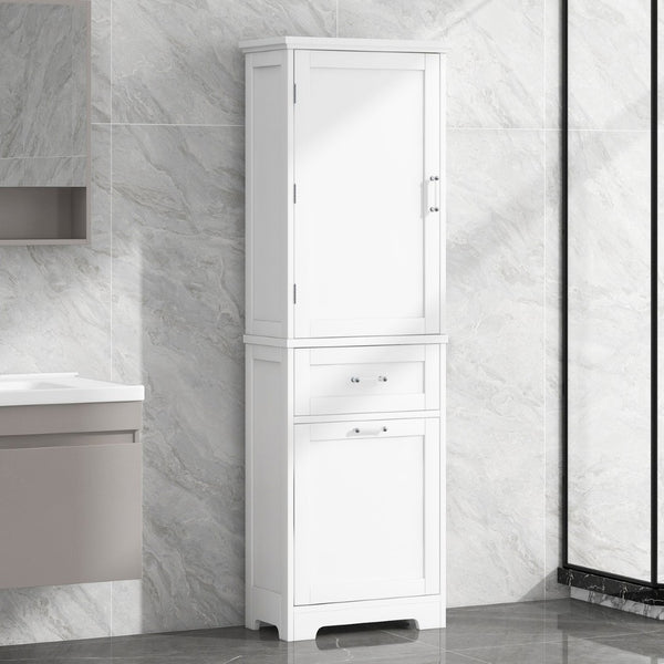 English Elm Tall Bathroom Storage Cabinet - Sleek Freestanding Organizer With Adjustable Shelf & Mixed Drawers N725P206895K-GIGA