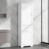 Bathroom Storage Cabinet, Freestanding with Drawers, Adjustable Shelf, MDF, White