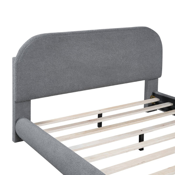 English Elm Teddy Fleece Full Upholstered Platform Bed Curved Frame Cushioned Cozy Bedroom SF000067AAE