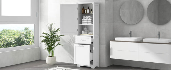 English Elm Tall Bathroom Storage Cabinet - Sleek Freestanding Organizer With Adjustable Shelf & Mixed Drawers N725P206895K-GIGA
