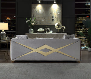 English Elm Velencia 2Pc Modern Living Room Set In Silver Velvet With Gold Accents - Comfort & Style Combined! B009S01092-GIGA