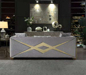 English Elm Velencia 3Pc Modern Velvet Living Room Set in Silver with Gold Inlay, Solid Wood Frames, Plush Comfort B009S01945