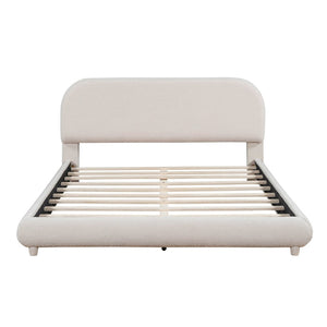 English Elm Teddy Fleece Queen Platform Bed Curved Sculptural Frame for Contemporary Bedroom SF000068AAA