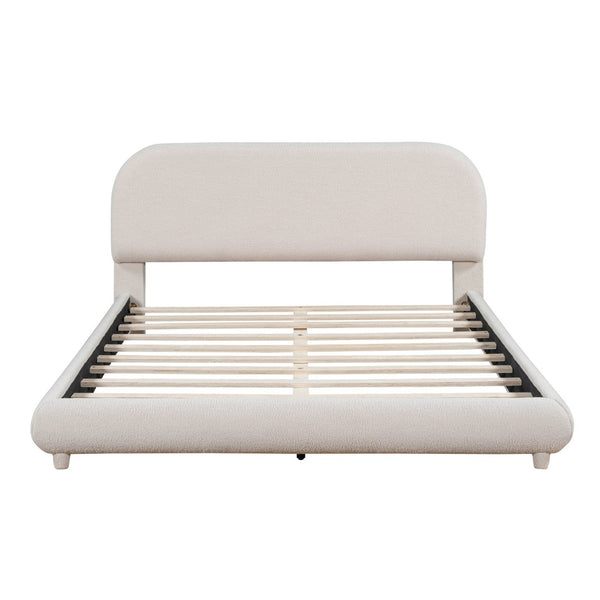 English Elm Teddy Fleece Queen Platform Bed Curved Sculptural Frame for Contemporary Bedroom SF000068AAA
