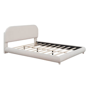 English Elm Teddy Fleece Queen Platform Bed Curved Sculptural Frame for Contemporary Bedroom SF000068AAA