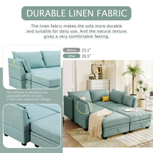 English Elm U_style Six Seat Modular U-shaped Sectional with Hidden Storage and Sleeper Function Light Green WY000363AAC