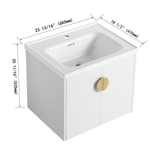 English Elm 60 Inch Modern Soft Close Bathroom Vanity Set With Ceramic Sink, Storage Shelves & Stylish Handles W999S00137