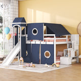 Hearth and Haven Wood Full Size Tower-Shaped Loft Bed with Tent, Staircase and Slide, Blue LT000569AAC