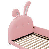 English Elm Twin Size Upholstered Rabbit-Shape Princess Bed ,Twin Size Platform Bed With Headboard and Footboard,Pink