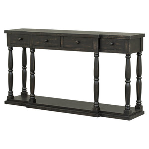 English Elm U_style Retro Console Table Pine Legs Four Drawers Open Shelf Hallway Entryway WF312987AAB