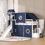 Hearth and Haven Wood Twin Size Tower-Shaped Loft Bed with Tent, Staircase and Slide, Blue LT000568AAC