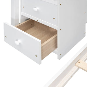 English Elm Twin Over Full Bunk Bed with Storage Stairs Drawers and Side Shelves in White LT000358AAK