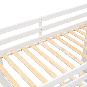 English Elm Twin Over Full Bunk Bed with Storage Stairs Drawers and Side Shelves in White LT000358AAK
