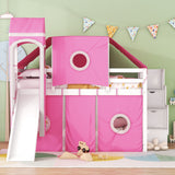 Hearth and Haven Wood Full Size Tower-Shaped Loft Bed with Tent, Staircase and Slide, Pink LT000569AAH