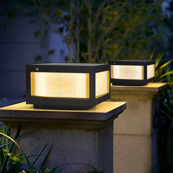 English Elm 12" Black Solar Powered Led Post Cap Light - Modern Outdoor Accent For Decks, Patios & Pathways (2-Pack) W1340133327