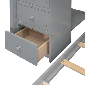 English Elm Twin Over Full Bunk Bed with Storage Stairs Drawers and Side Shelves in White LT000358AAE