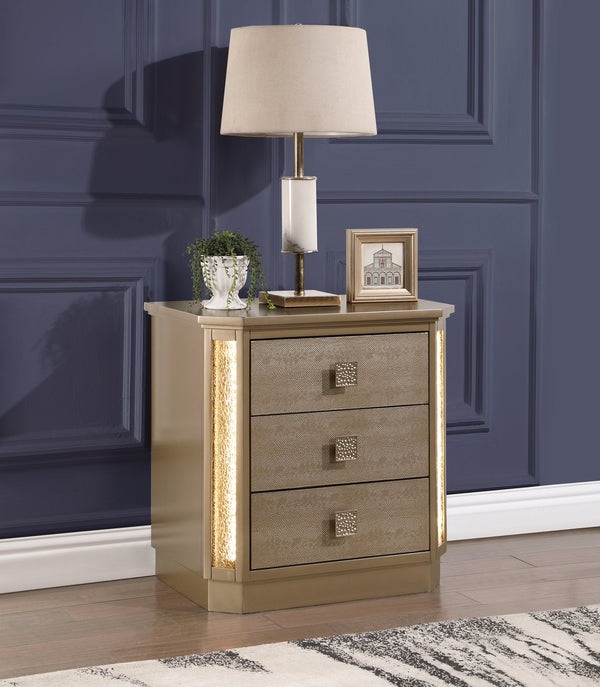 English Elm Medusa 4Pc Bedroom Set In Opulent Gold With Led Accents & Plush Upholstery For Luxurious Style B009S01073