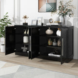 English Elm Trexm Sideboard With 4 Doors Large Storage Space Buffet Cabinet With Adjustable Shelves and Silver Handles For Kitchen, Dining Room, Living Room (Black)