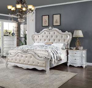 English Elm Pearl Luxury Baroque Nightstand with Genuine Marble Top, Solid Wood 2-Drawer Bedside Table, 29.5"W B011140212