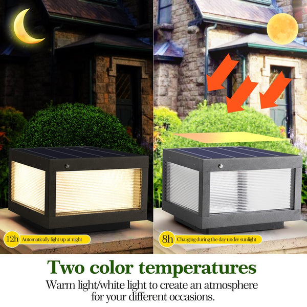 English Elm 12" Black Solar Powered Led Post Cap Light - Modern Outdoor Accent For Decks, Patios & Pathways (2-Pack) W1340133327