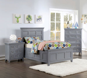 English Elm Transitional Castile Nightstand with Crown Molding, 3 Window-Panel Drawers & Nickel Hardware, 26"W Gray 30 L x 19 W x 31 H B011140215