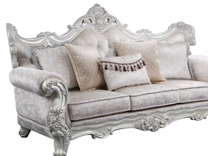 English Elm Melrose Champagne Traditional Sofa with Silver Brush Finish, Durable Wood Frame & 5 Plush Pillows B009138493