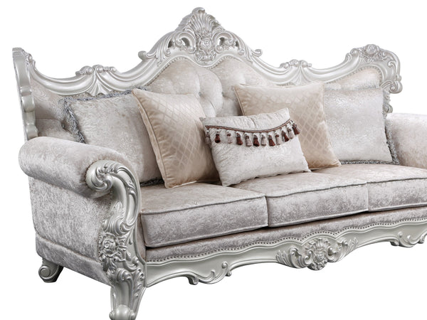 English Elm Melrose Champagne Traditional Sofa with Silver Brush Finish, Durable Wood Frame & 5 Plush Pillows B009138493