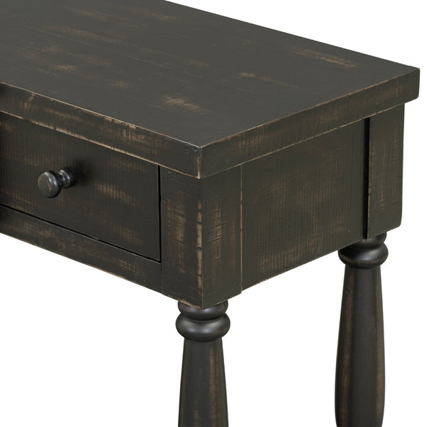 English Elm U_style Retro Console Table Pine Legs Four Drawers Open Shelf Hallway Entryway WF312987AAB