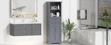 English Elm Bathroom Storage Cabinet, Tall Storage Cabinet With Two Drawers, Open Storage, Adjustable Shelf, Grey