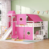 Hearth and Haven Wood Full Size Tower-Shaped Loft Bed with Tent, Staircase and Slide, Pink LT000569AAH