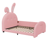 English Elm Twin Size Upholstered Rabbit-Shape Princess Bed ,Twin Size Platform Bed With Headboard and Footboard,Pink