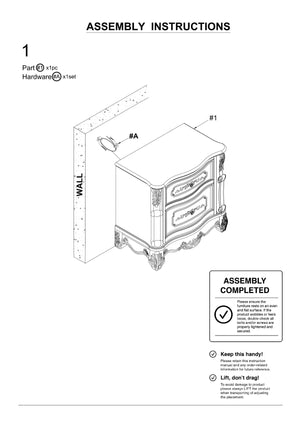 English Elm Pearl Luxury Baroque Nightstand with Genuine Marble Top, Solid Wood 2-Drawer Bedside Table, 29.5"W B011140212