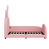 English Elm Twin Size Upholstered Rabbit-Shape Princess Bed ,Twin Size Platform Bed With Headboard and Footboard,Pink