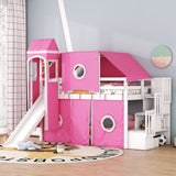 Hearth and Haven Wood Twin Size Tower-Shaped Loft Bed with Tent, Staircase and Slide, Pink LT000568AAH