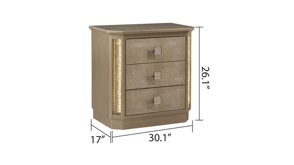 English Elm Medusa 4Pc Bedroom Set In Opulent Gold With Led Accents & Plush Upholstery For Luxurious Style B009S01073