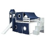 Hearth and Haven Wood Full Size Tower-Shaped Loft Bed with Tent, Staircase and Slide, Blue LT000569AAC