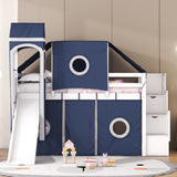 Hearth and Haven Wood Twin Size Tower-Shaped Loft Bed with Tent, Staircase and Slide, Blue LT000568AAC