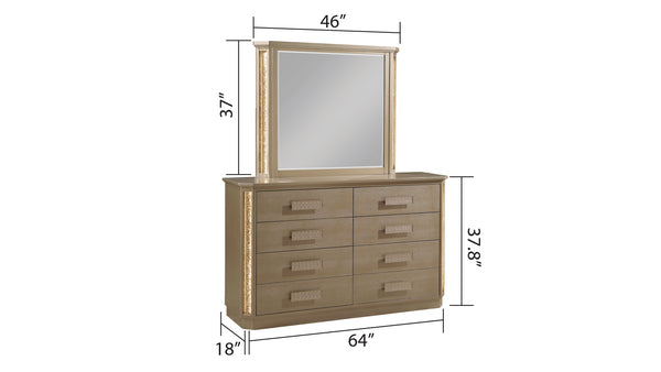 English Elm Medusa 4Pc Bedroom Set In Opulent Gold With Led Accents & Plush Upholstery For Luxurious Style B009S01073
