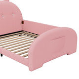 English Elm Twin Size Upholstered Rabbit-Shape Princess Bed ,Twin Size Platform Bed With Headboard and Footboard,Pink