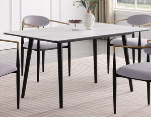 English Elm Modern 5pc Dining Set with Black Sintered Stone Table and Blue Fabric Chairs, Stylish Comfort and Durability White+gray 65.25 L x 40.25 W x 5.5 H B011S00615