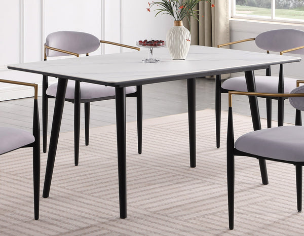 English Elm Modern 5pc Dining Set with Black Sintered Stone Table and Blue Fabric Chairs, Stylish Comfort and Durability White+gray 65.25 L x 40.25 W x 5.5 H B011S00615