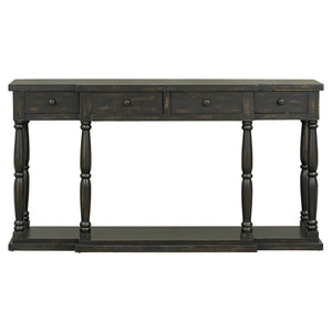 English Elm U_style Retro Console Table Pine Legs Four Drawers Open Shelf Hallway Entryway WF312987AAB