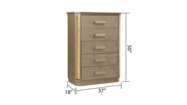 English Elm Medusa 5-Drawer Chest Gold & Copper Snake Skin Finish with LED Accent Lighting for Luxe Storage B009139111