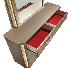 English Elm Medusa 4Pc Bedroom Set In Opulent Gold With Led Accents & Plush Upholstery For Luxurious Style B009S01073